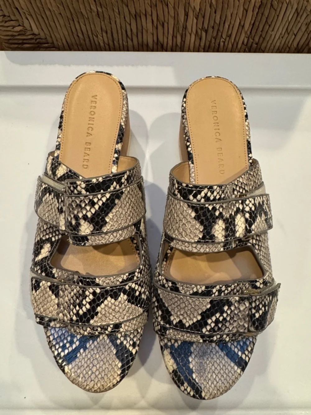 Veronica Beard Welda Snake-Print Platform Slides Sandals 10